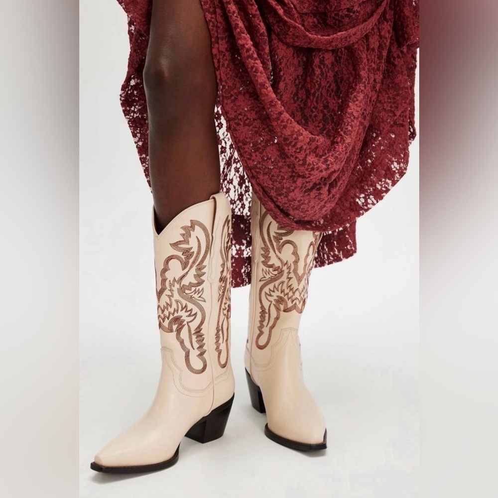 Free People Jeffrey Campbell Dagget Western Boot Ivory Neutral Leather